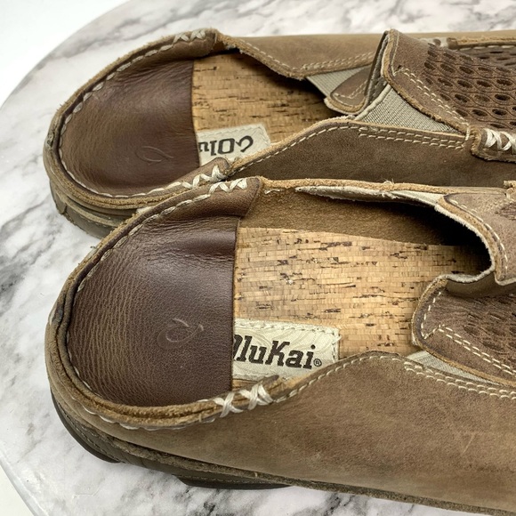 Olukai Moloa Aho Brown Leather Perforated Casual Slip-On Loafers 9/42 Mens Beach - Picture 11 of 16